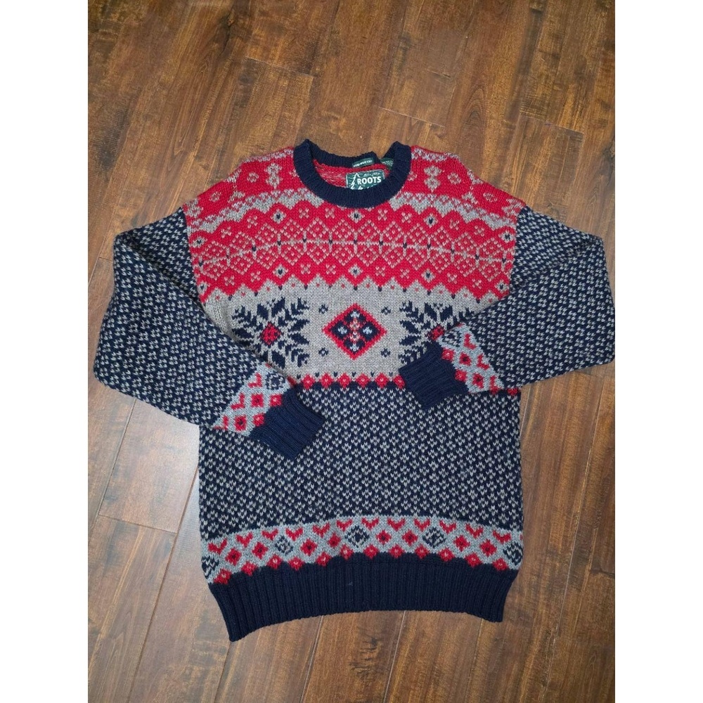 Roots Outdoors Canadian 100% Wool Mens Medium‎ Fair Isle Crew Neck Sweater